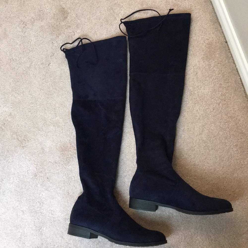 Blue suede over the knee boots